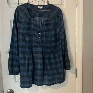 Blue Plaid Long Sleeve Blouse